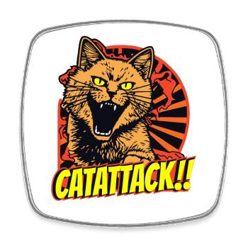Angry battle cat with yellow eyes in attack - Square fridge magnet - white - Front