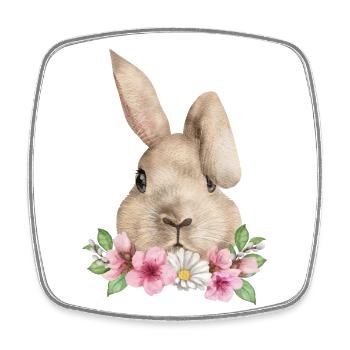 Tête de lapin avec fleurs imprimé lapin - Magnet carré - blanc - Devant