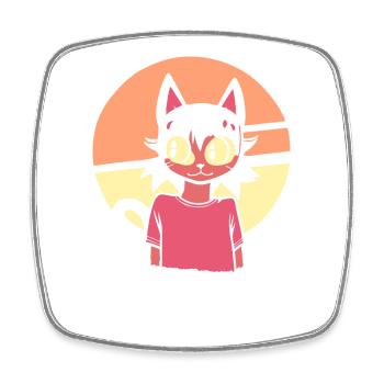 half anime girl half retro cat - Square fridge magnet - white - Front