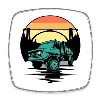 Sunset a bridge and a truck - Square fridge magnet - white - Front