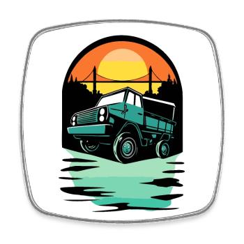 Sunset a bridge and a truck - Square fridge magnet - white - Front