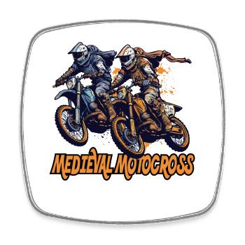 Chevaliers médiévaux sur motocross - Magnet carré - blanc - Devant