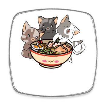 Les chats et les ramen mangent des ramen - Magnet carré - blanc - Devant
