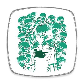 Skull, Bones and Cartoon Girl - Square fridge magnet - white - Front