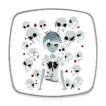 Skull, Bones and Cartoon Girl - Square fridge magnet - white - Front