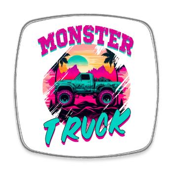 Monster Truck für Männer und Jungen - Viereckiger Kühlschrankmagnet - Weiß - Vorne