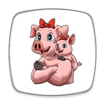 Niedliches Schwein mit seinem Schweinchen - Viereckiger Kühlschrankmagnet - Weiß - Vorne