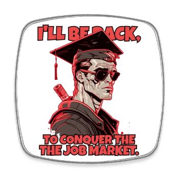 Cyborg robot with high school diploma - Square fridge magnet - white - Front