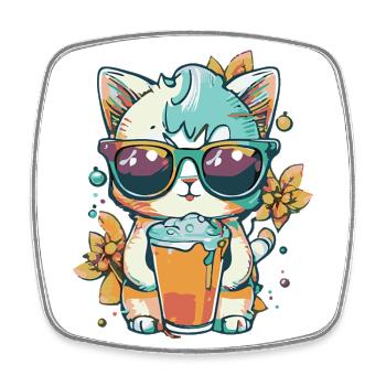Sommer-Coolness: Katze mit Sonnenbrille - Viereckiger Kühlschrankmagnet - Weiß - Vorne