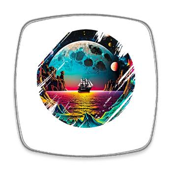 Fantasy Universum Planet Schiff Meer - Viereckiger Kühlschrankmagnet - Weiß - Vorne