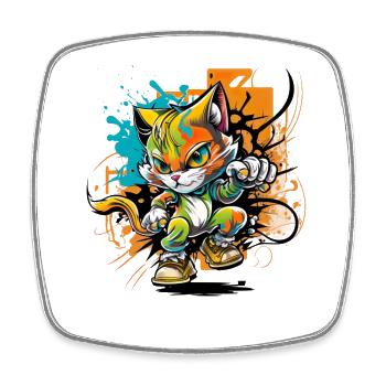 Streetstyle Katze Graffiti Kunst Streetart - Viereckiger Kühlschrankmagnet - Weiß - Vorne