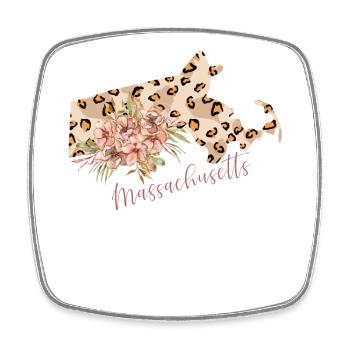 Massachusetts Leopard-muster Karte - Viereckiger Kühlschrankmagnet - Weiß - Vorne