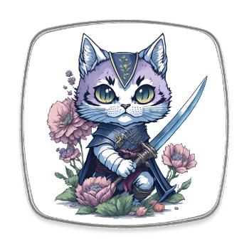 The ninja cat – unique and colorful - Square fridge magnet - white - Front
