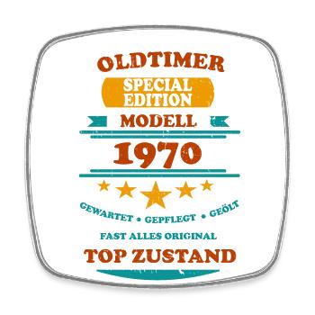 Oldtimer Retro 1970 - Viereckiger Kühlschrankmagnet - Weiß - Vorne