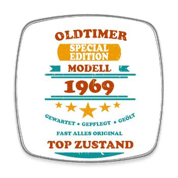 Oldtimer Retro 1969 - Viereckiger Kühlschrankmagnet - Weiß - Vorne