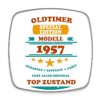 Oldtimer Retro 1957 - Viereckiger Kühlschrankmagnet - Weiß - Vorne