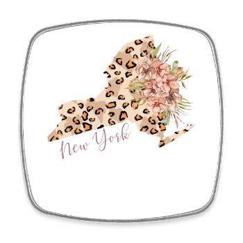 Carte imprimée léopard État de New York - Magnet carré - blanc - Devant