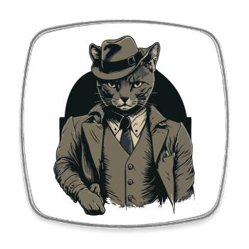 1920er Gangster Katze Anführer einer Katzen Gang - Viereckiger Kühlschrankmagnet - Weiß - Vorne