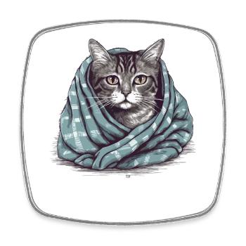 Katze in einer Decke - Viereckiger Kühlschrankmagnet - Weiß - Vorne