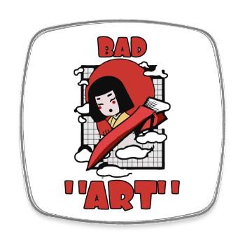 bad art cat japan geisha trashy mess - Square fridge magnet - white - Front