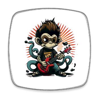 Affe Schimpanse spielt Acousitc Rock Gitarre - Viereckiger Kühlschrankmagnet - Weiß - Vorne