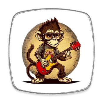 Affe Schimpanse spielt Acousitc Rock Gitarre - Viereckiger Kühlschrankmagnet - Weiß - Vorne