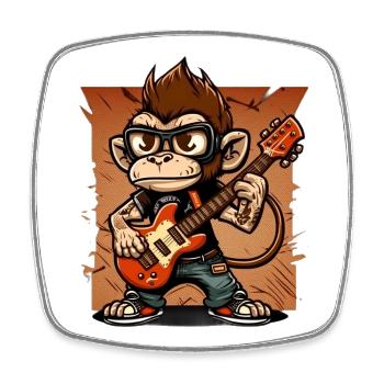 Affe Schimpanse spielt Acousitc Rock Gitarre - Viereckiger Kühlschrankmagnet - Weiß - Vorne