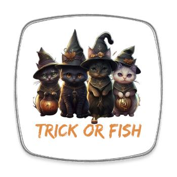 Trick Or Fish Halloween Katzen als Hexen - Viereckiger Kühlschrankmagnet - Weiß - Vorne