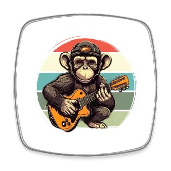 Affe Schimpanse spielt Acousitc Rock Gitarre - Viereckiger Kühlschrankmagnet - Weiß - Vorne