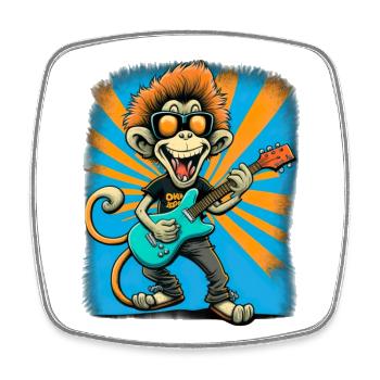 Affe Schimpanse spielt Acousitc Rock Gitarre - Viereckiger Kühlschrankmagnet - Weiß - Vorne