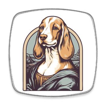 Lisa painting parody with a beagle dog - Square fridge magnet - white - Front