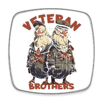 Cartoon Chicken: Rooster, Soldier, Veteran, Brothers - Square fridge magnet - white - Front