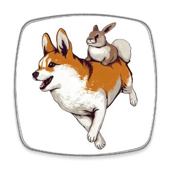 Balades en lapin Shiba Inu chien - Drôle - Magnet carré - blanc - Devant