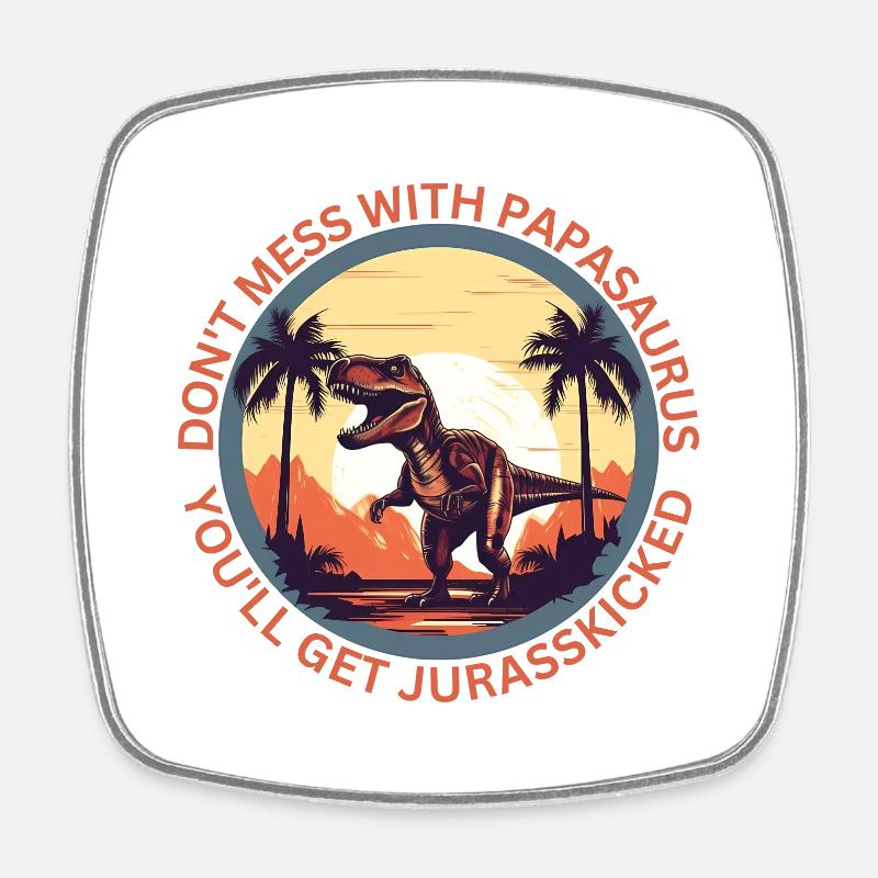 Funny Papa Papasaurus Dino Dinosaur Gift - Square fridge magnet - white