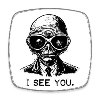 Brille aus dem Weltraum: Alien, ich sehe dich - Viereckiger Kühlschrankmagnet - Weiß - Vorne