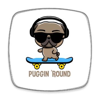Carlin sur skateboard en train de faire du pugging - Magnet carré - blanc - Devant