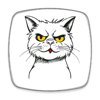 Böse freche frische Cartoon Katze - Viereckiger Kühlschrankmagnet - Weiß - Vorne