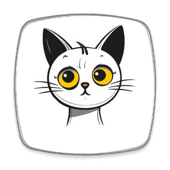 Cute sad cartoon cat - Square fridge magnet - white - Front