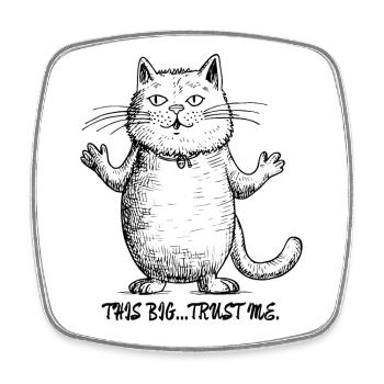 So big... Believe Me: Show-Off Cartoon Cat - Square fridge magnet - white - Front