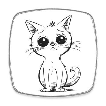 Cute sad cartoon cat - Square fridge magnet - white - Front
