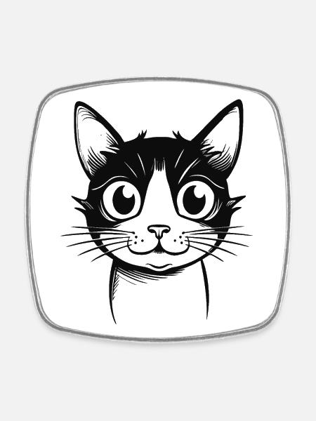 Lustige Cartoon Katze - Viereckiger Kühlschrankmagnet - Weiß