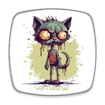 Quelle belle journée pour un chat zombie - Magnet carré - blanc - Devant