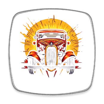 Hot Sun, Voiture de sport Hot Rod - Magnet carré - blanc - Devant