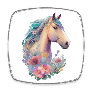 Le Horse Girl Kids Horse Flower Design - Magnet carré - blanc - Devant