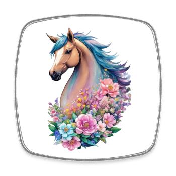 Poney de cheval aux couleurs pastel motif floral - Magnet carré - blanc - Devant