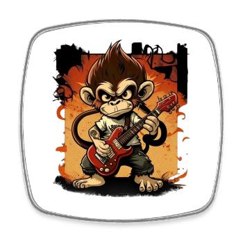 Affe Schimpanse spielt Acousitc Rock Gitarre - Viereckiger Kühlschrankmagnet - Weiß - Vorne