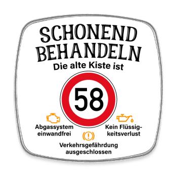 58. Geburtstag Schonend Behandeln 58 Alte Kiste 58 - Viereckiger Kühlschrankmagnet - Weiß - Vorne