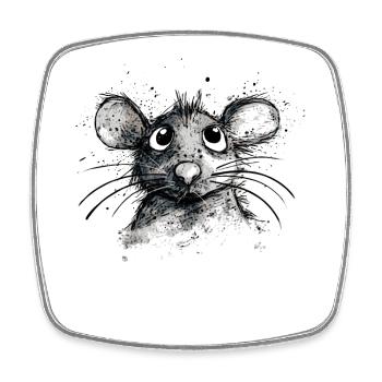 Cartoon-Maus - Viereckiger Kühlschrankmagnet - Weiß - Vorne