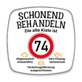 74. Geburtstag Schonend Behandeln 74 Alte Kiste 74 - Viereckiger Kühlschrankmagnet - Weiß - Vorne