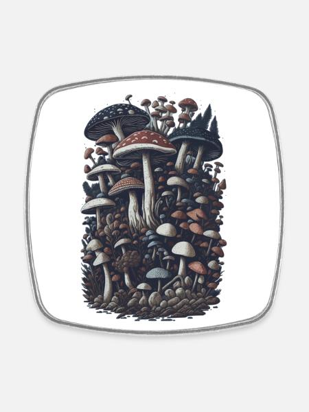 Vintage Pilz Illustration Natur Pilze im Wald - Viereckiger Kühlschrankmagnet - Weiß